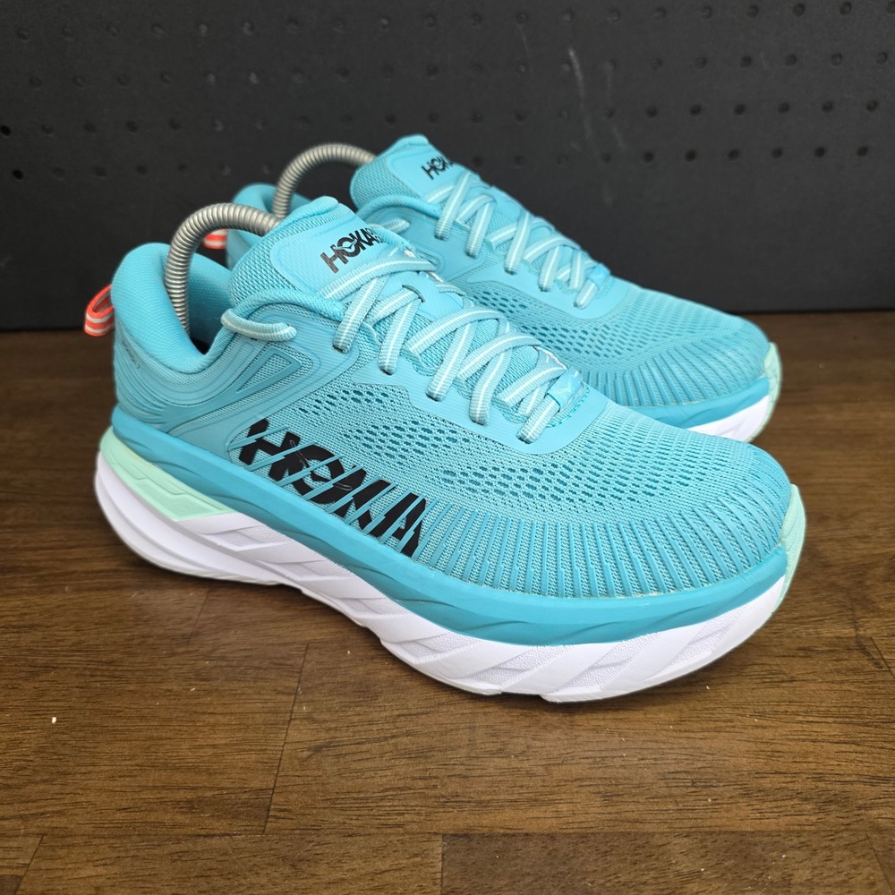 Hoka One One Bondi 7 Running Shoes Womens 8.5 Aquarelle Turquoise Mesh Road